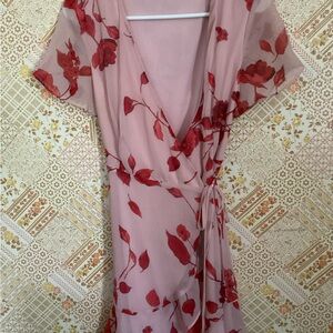 Floral Wrap Dress in Pink and Red